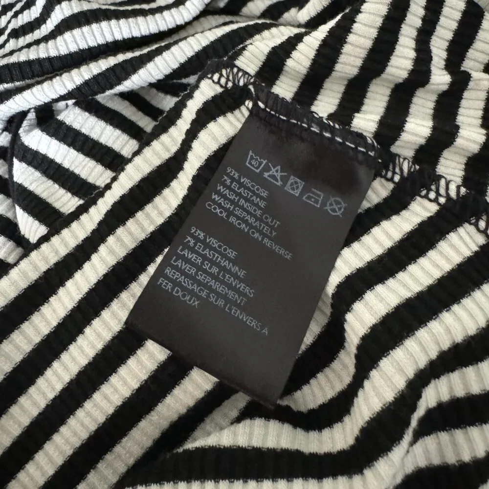 Urban Outfitters | EUC Off Shoulder Short Sleeve Crop Top in Black/White Medium - Picture 2 of 6